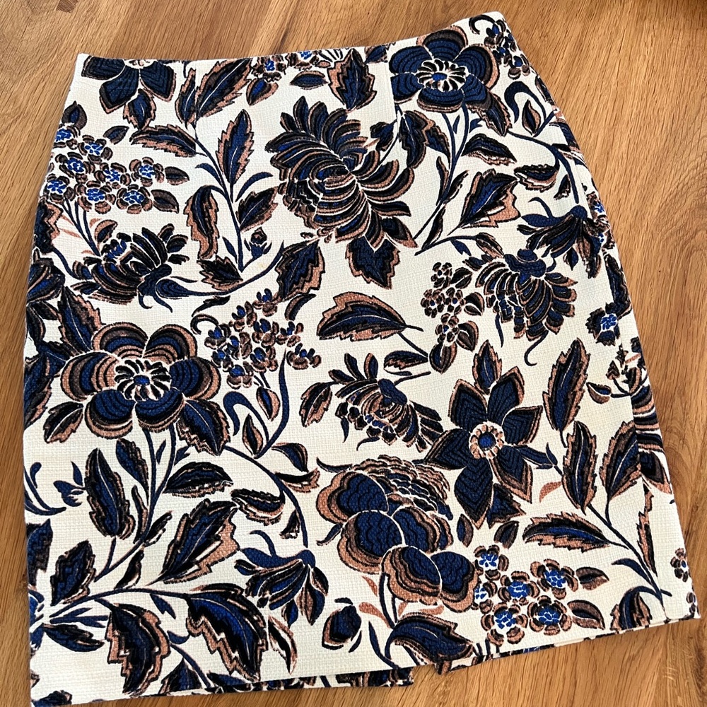 Ann Taylor Floral Patterned Skirt - Blue and Brown